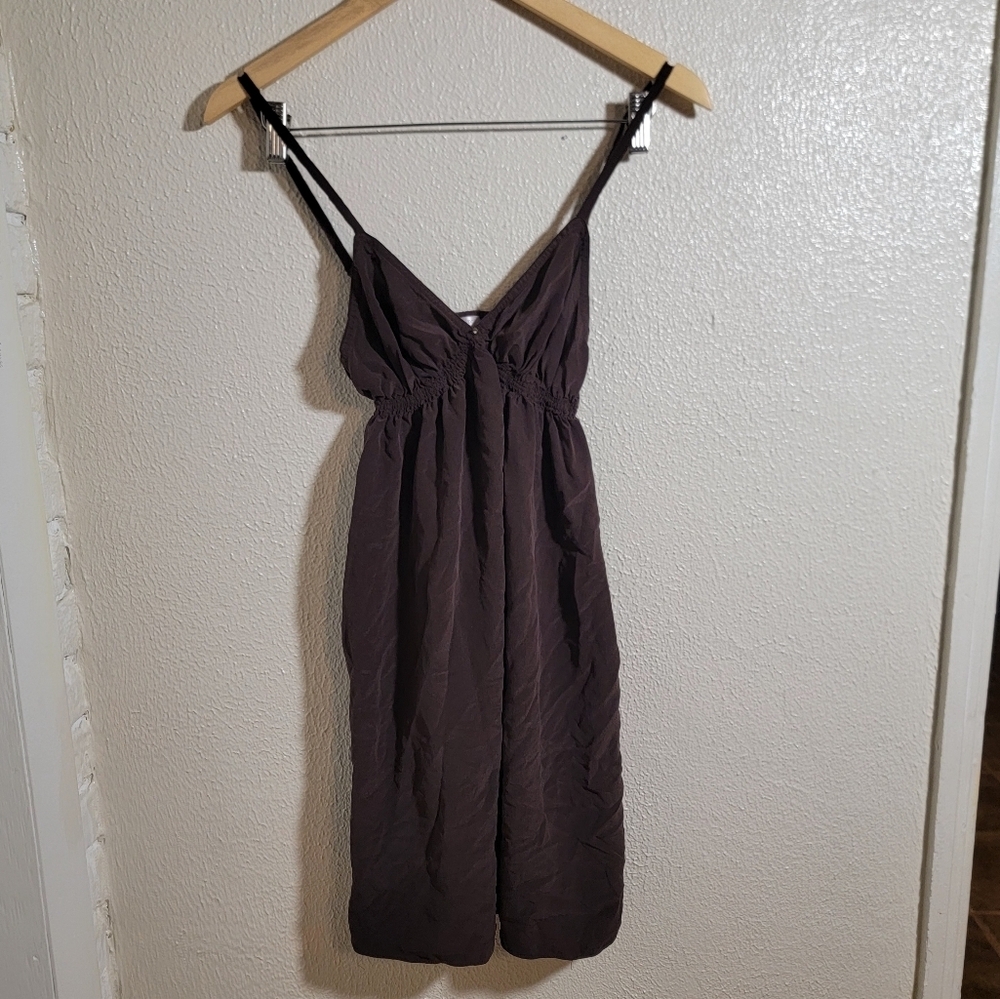 y2k Victoria's Secret 100% Silk Babydoll Empire Waist Dress sz S/M Brown